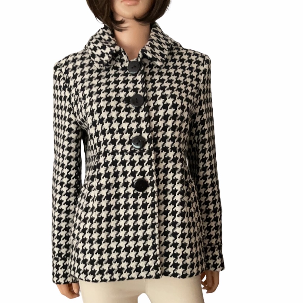 NWOT GC Gallery collection black white houndstooth jacket detachable hood